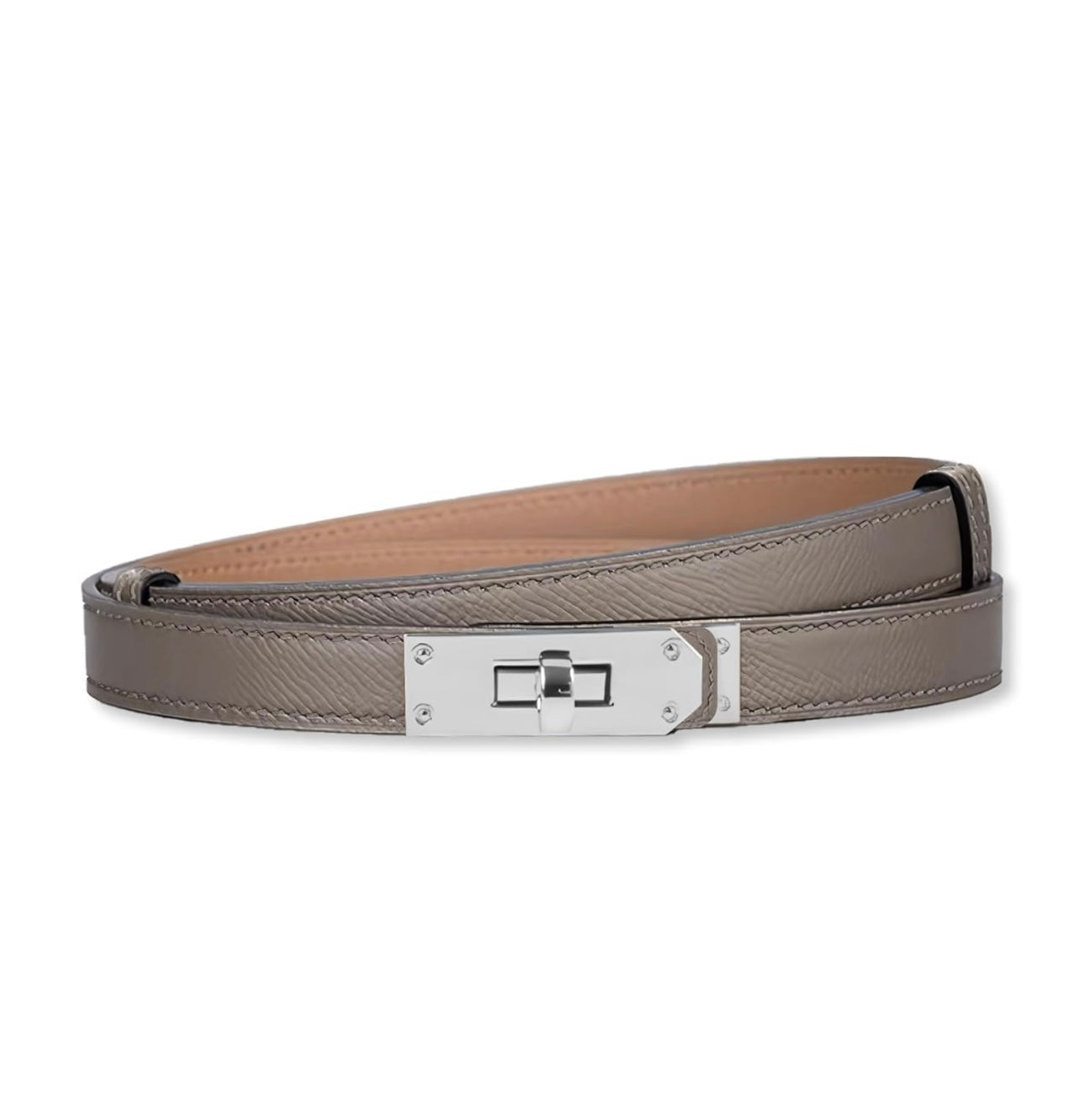 Classic clasp belt - Taupe and Silver